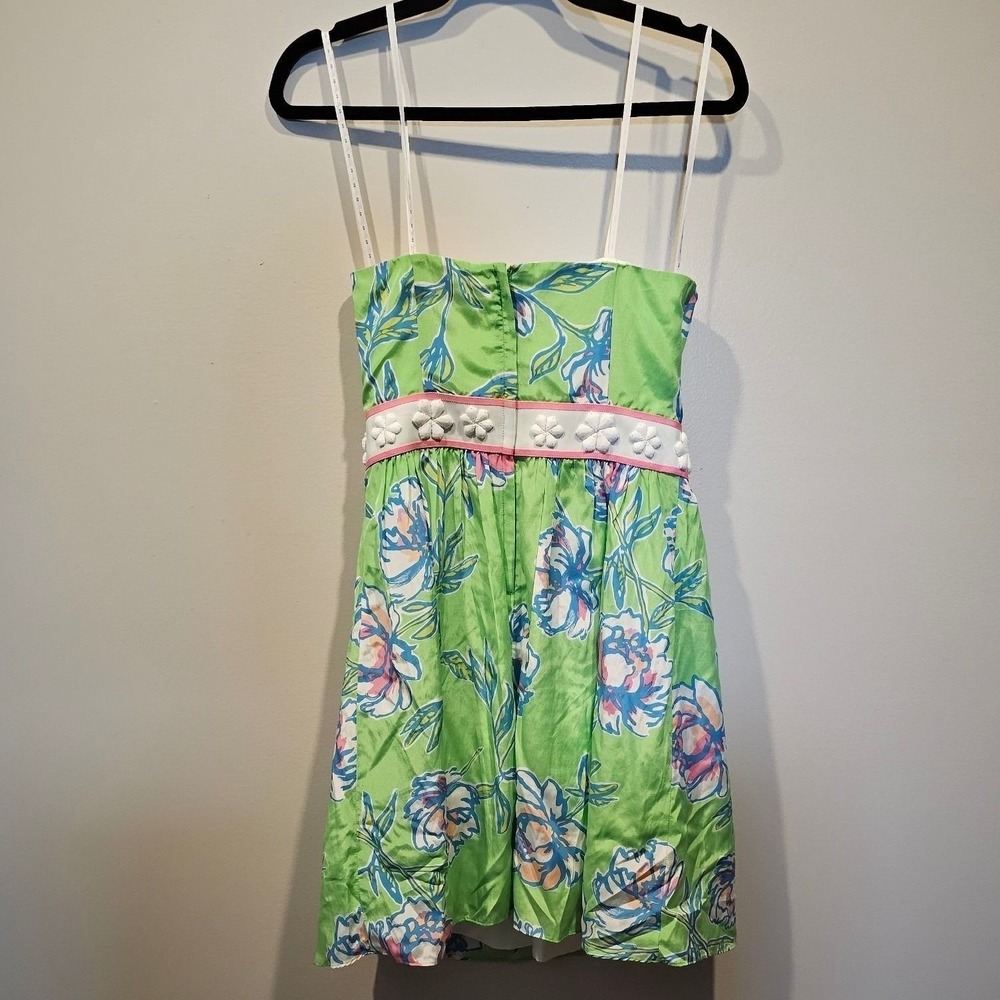 Lilly Pulitzer Langley Dress Green Floral Beaded Waist 48322 Size 6 - Picture 2 of 5